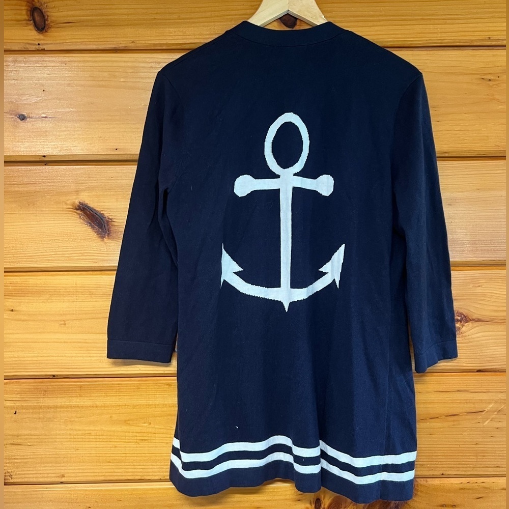$ 79.5 NWT Talbots Knit Open Front Navy Cardigan Nautical Anchor Womens S